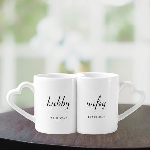 Minimalist Hubby Wifey Wedding Gift Coffee Mug Set