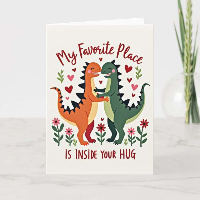 Minimalist Hugging Dinos Card (Front)
