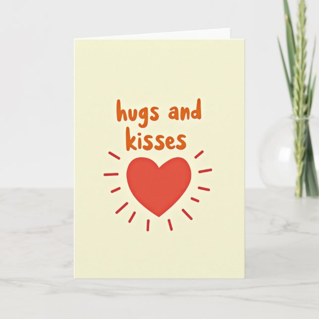 Minimalist Hugs Kisses Heart Card (Front)