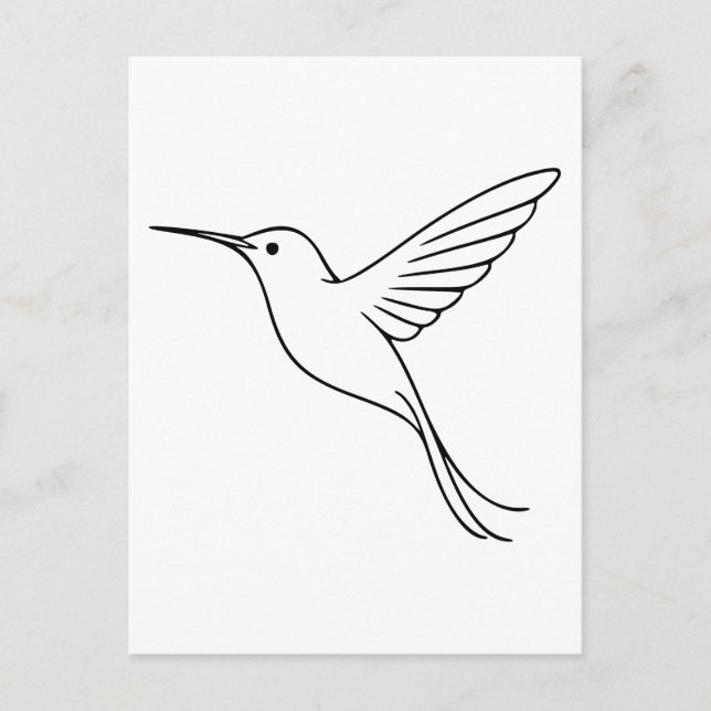Minimalist Hummingbird Line Art in Flight Postcard (Front)