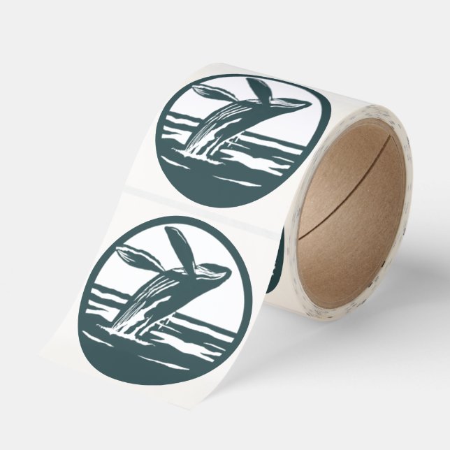 Minimalist Humpback Whale Breaching Ocean  Classic Round Sticker (Roll)