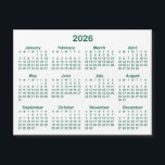 Minimalist Hunter Green 2026 Magnetic Calendar<br><div class="desc">Create your own solid color background 2026 calendar magnet. 
The thin magnet is a horizontal format with the 4.25" x 5.6" size.
Customize the solid white background color to create your own design.
Minimalist white and hunter green small magnet design for your fridge.</div>