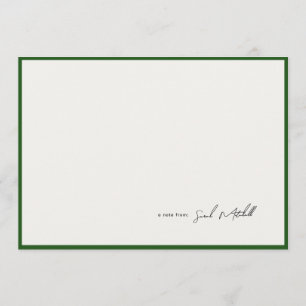 Minimalist Hunter Green Border Personalized Script Note Card
