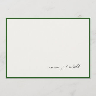 Minimalist Hunter Green Border Personalized Script Note Card