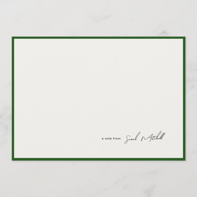 Minimalist Hunter Green Border Personalized Script Note Card (Front)