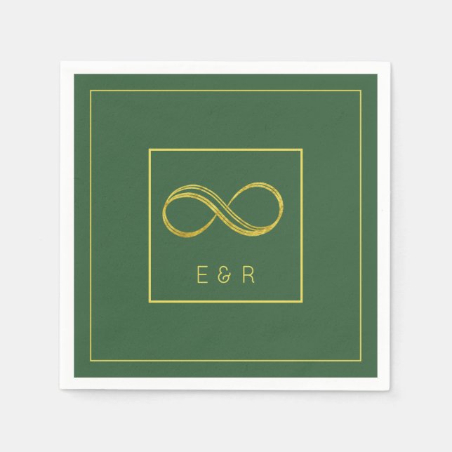 Minimalist Hunter Green Gold Eternity  Wedding Napkins (Front)