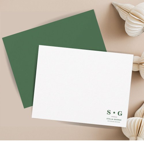 Minimalist Hunter Green Modern Monogram  Note Card