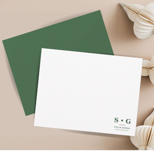Minimalist Hunter Green Modern Monogram  Note Card (Creator Uploaded)