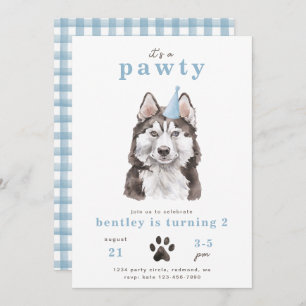 Minimalist Husky Dog Invitation Pawty