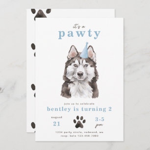 Minimalist Husky Dog Invitation   Pawty