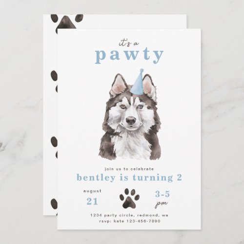 Minimalist Husky Dog Invitation  Pawty