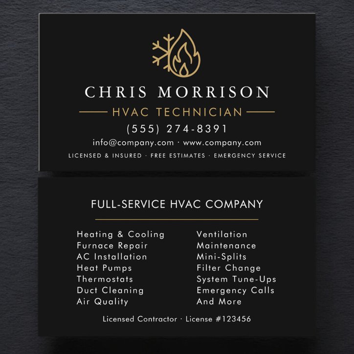 Minimalist Hvac Black Gold Modern Business Card