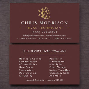 Minimalist HVAC Burgundy Gold Modern Business Card