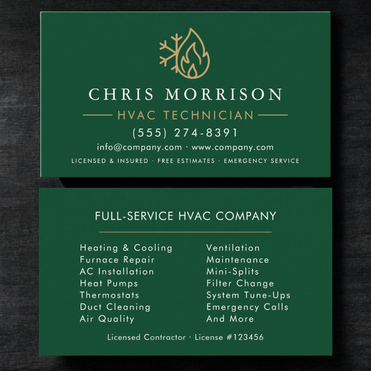 Minimalist Hvac Green Gold Modern Business Card