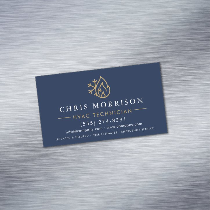 Minimalist Hvac Navy Blue Gold Modern Business Card Magnet