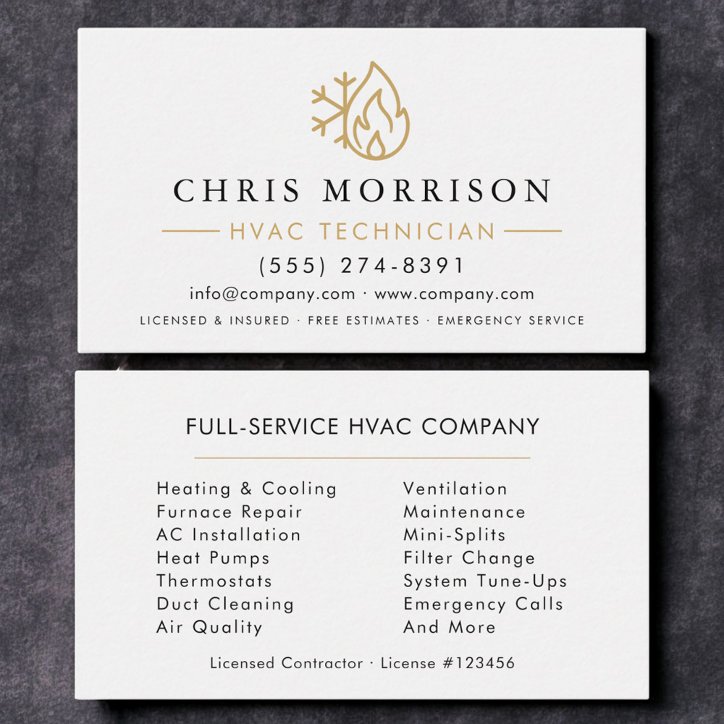 Minimalist Hvac White Gold Modern Business Card