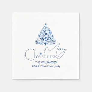 Minimalist Hygge White and Blue Christmas Tree Napkins