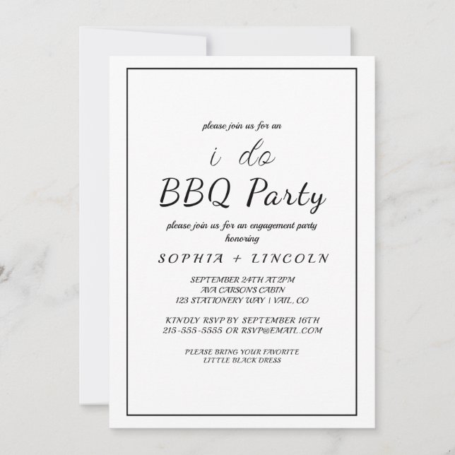 Minimalist "I Do BBQ" Engagement Party Invitation (Front)