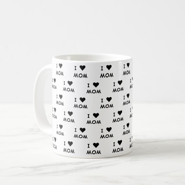 Minimalist I love mom heart Script Custom B&W Coffee Mug (Front Left)