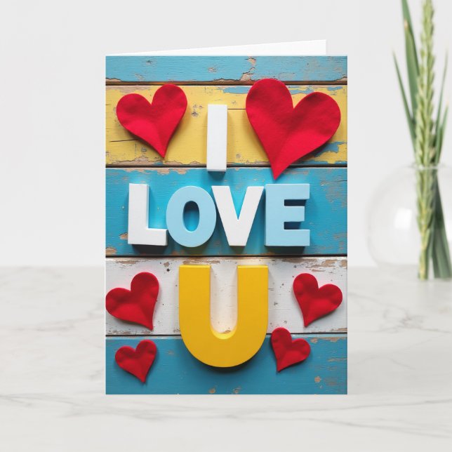 Minimalist I Love U Hearts Card (Front)