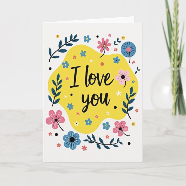Minimalist I Love You Floral Card (Front)