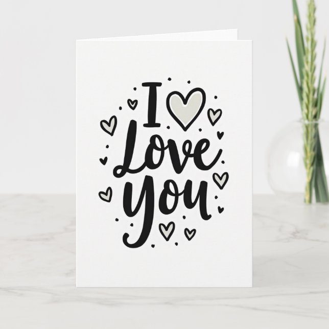 Minimalist I Love You Grey Hearts Card (Front)