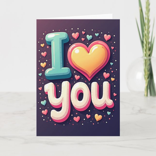 Minimalist I Love You Hearts Card (Front)