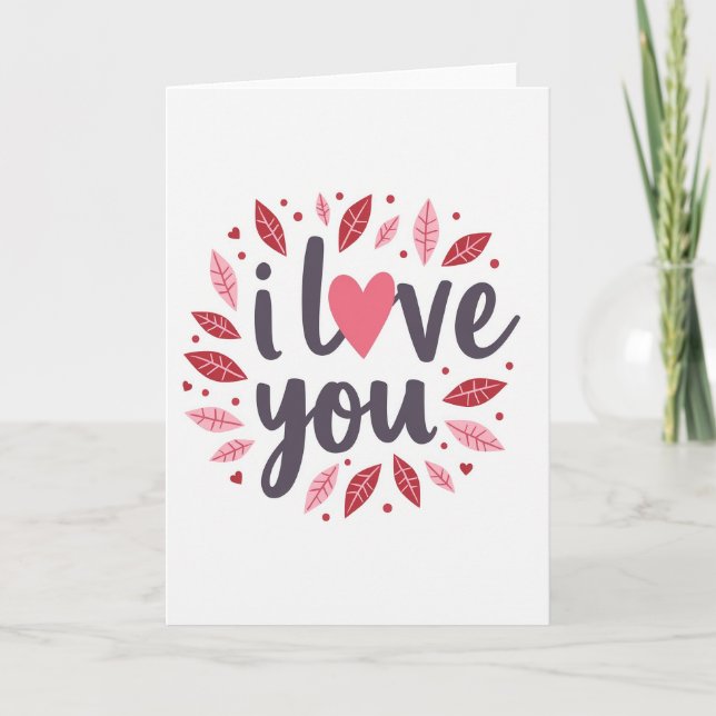 Minimalist I Love You Leaves Card (Front)
