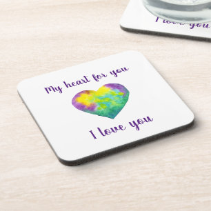 Minimalist I love you rainbow heart Valentine Beverage Coaster