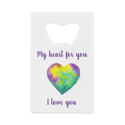 Minimalist I love you rainbow heart Valentine   Credit Card Bottle Opener