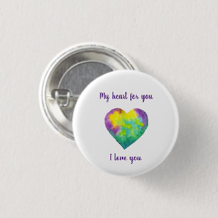 Minimalist I love you rainbow watercolor heart Button