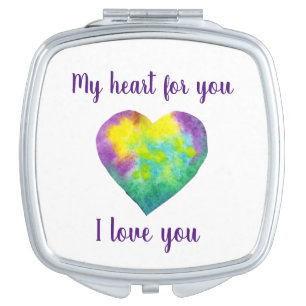 Minimalist I love you rainbow watercolor heart Compact Mirror