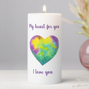 Minimalist I love you rainbow watercolor heart Pillar Candle