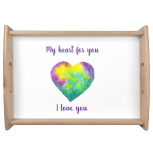 Minimalist I love you rainbow watercolor heart   Serving Tray