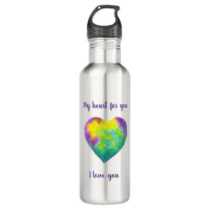 Minimalist I love you rainbow watercolor heart    Stainless Steel Water Bottle