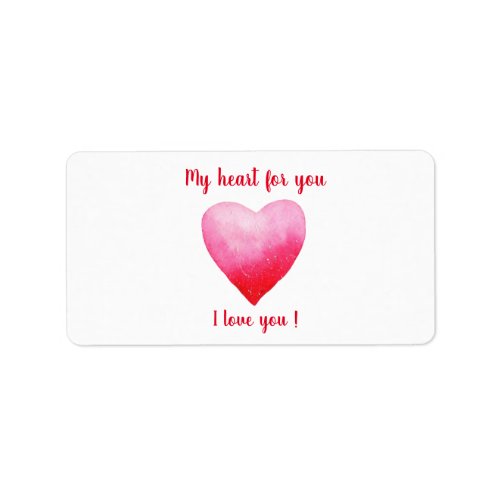 Minimalist I love you red watercolor heart     Label