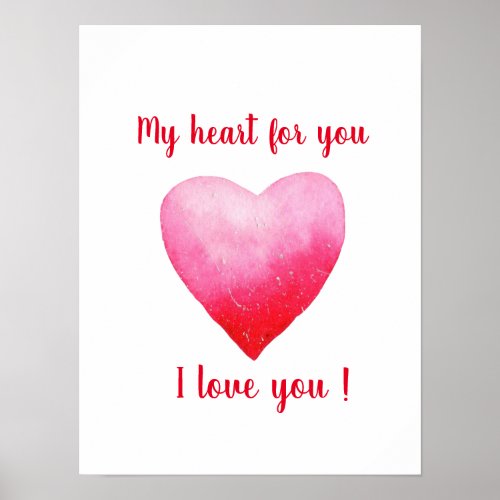 Minimalist I love you red watercolor heart     Poster