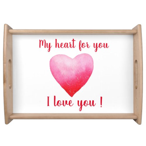 Minimalist I love you red watercolor heart      Serving Tray