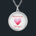 Minimalist I love you red watercolor heart    Silver Plated Necklace<br><div class="desc">Minimalist design I love you. Hand drawn watercolor red heart. Matching items available.</div>