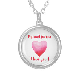 Minimalist I love you red watercolor heart    Silver Plated Necklace
