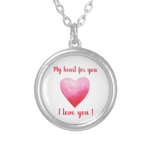 Minimalist I love you red watercolor heart Silver Plated Necklace