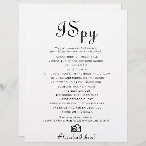 Minimalist I Spy Wedding Game