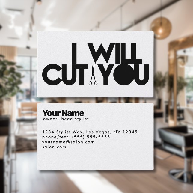 Minimalist 'I WILL CUT YOU' Hairstylist Business Card (Creator Uploaded)