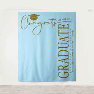 Minimalist Ice Blue & Gold Congrats Graduate Tapestry