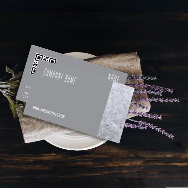 Minimalist ice photography QR grey Business Card (This minimalist stone photography design is perfect for handymen, construction pros, repair experts.)