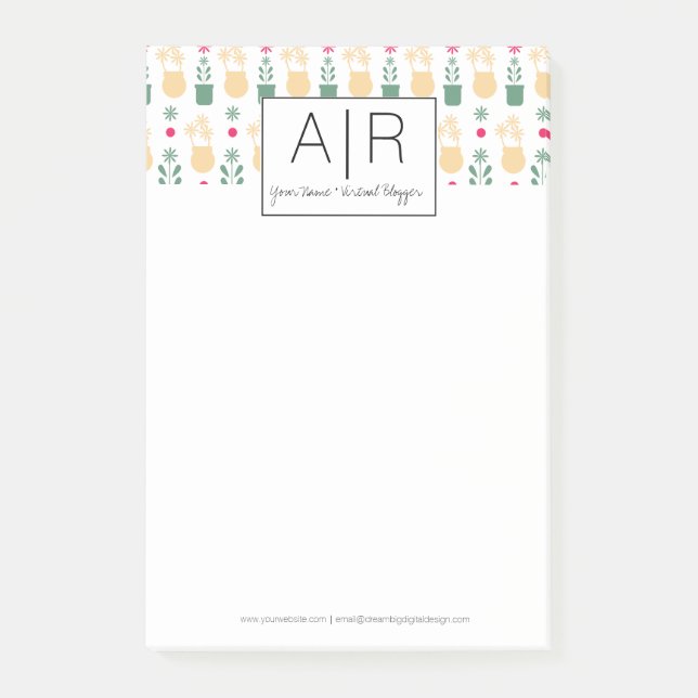 Minimalist Iconic Floral Initial Post-it Notes (Front)