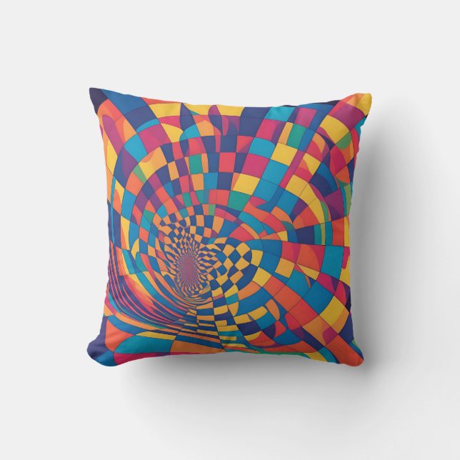 Minimalist Illusion: Twisting Checkerboard Pattern Throw Pillow (Front)