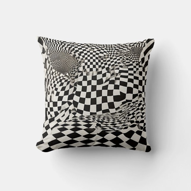 Minimalist Illusion: Twisting Checkerboard Pattern Throw Pillow (Front)