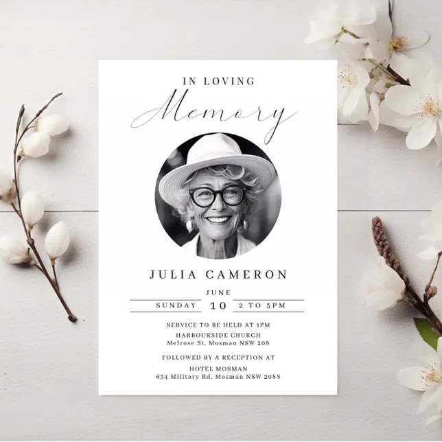 Minimalist in loving memory Funeral Photo Invitation | Zazzle