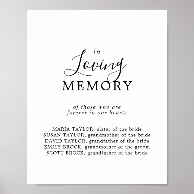 Minimalist In Loving Memory Wedding Memorial Sign (Front)
